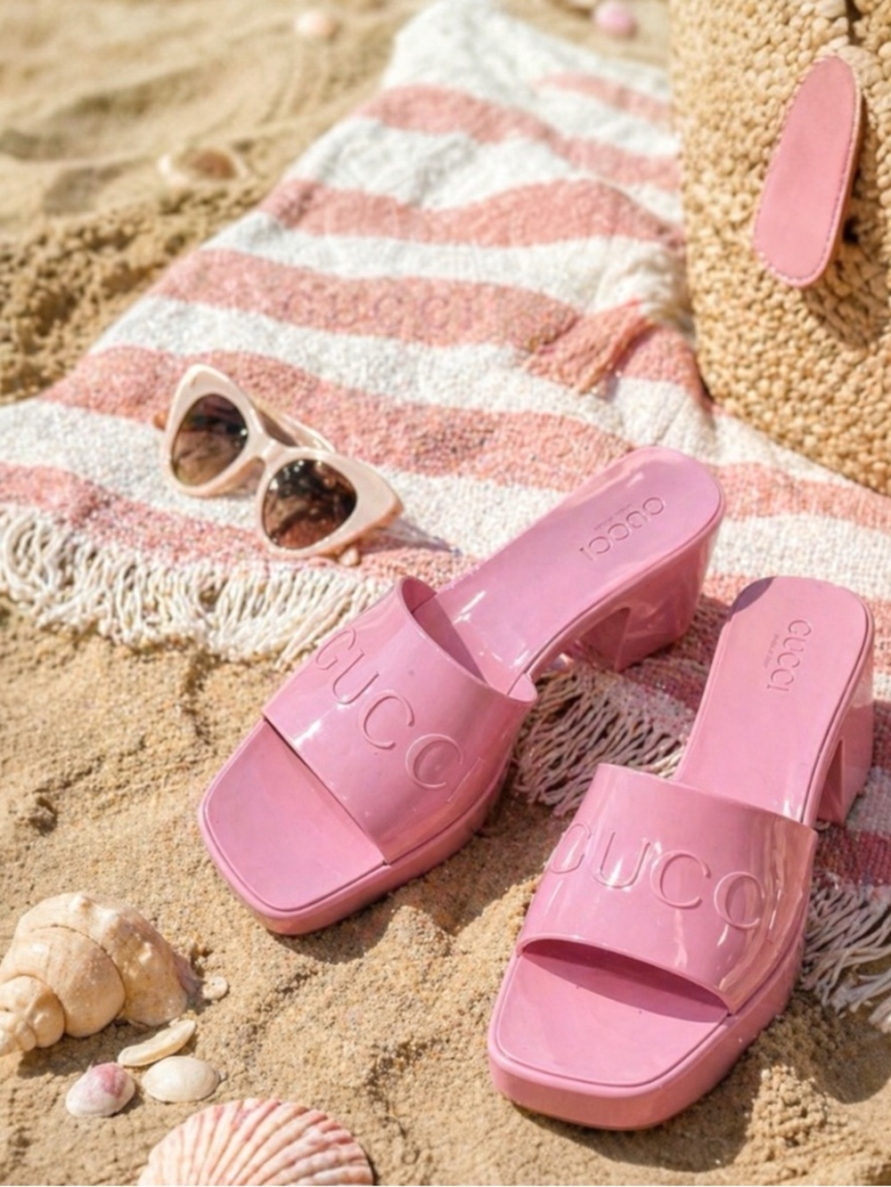 Authentic W/COA Gucci Pink Chunky Platform Slide Mules 38 New - Picture 2 of 6